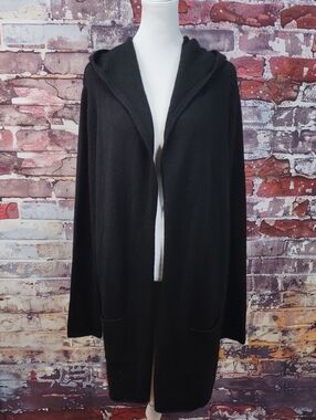 dip Hooded Open-Front Cardigan